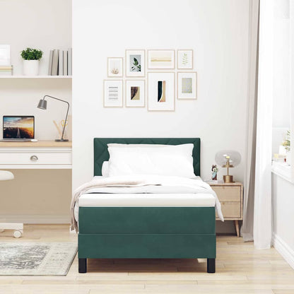 vidaXL Boxspringbett mit Matratze Dunkelgrün 90 x 200 cm Samt