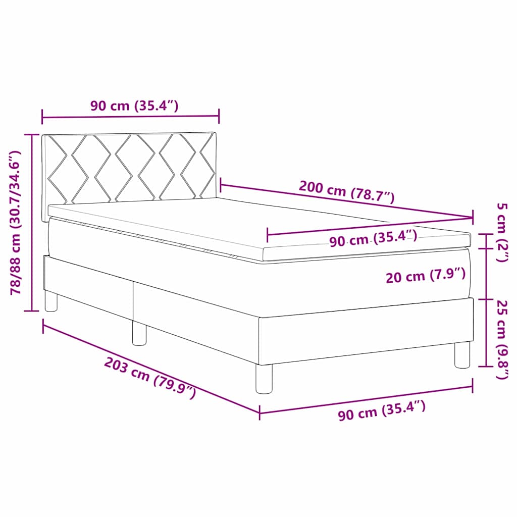 vidaXL Boxspringbett mit Matratze Dunkelgrün 90 x 200 cm Samt