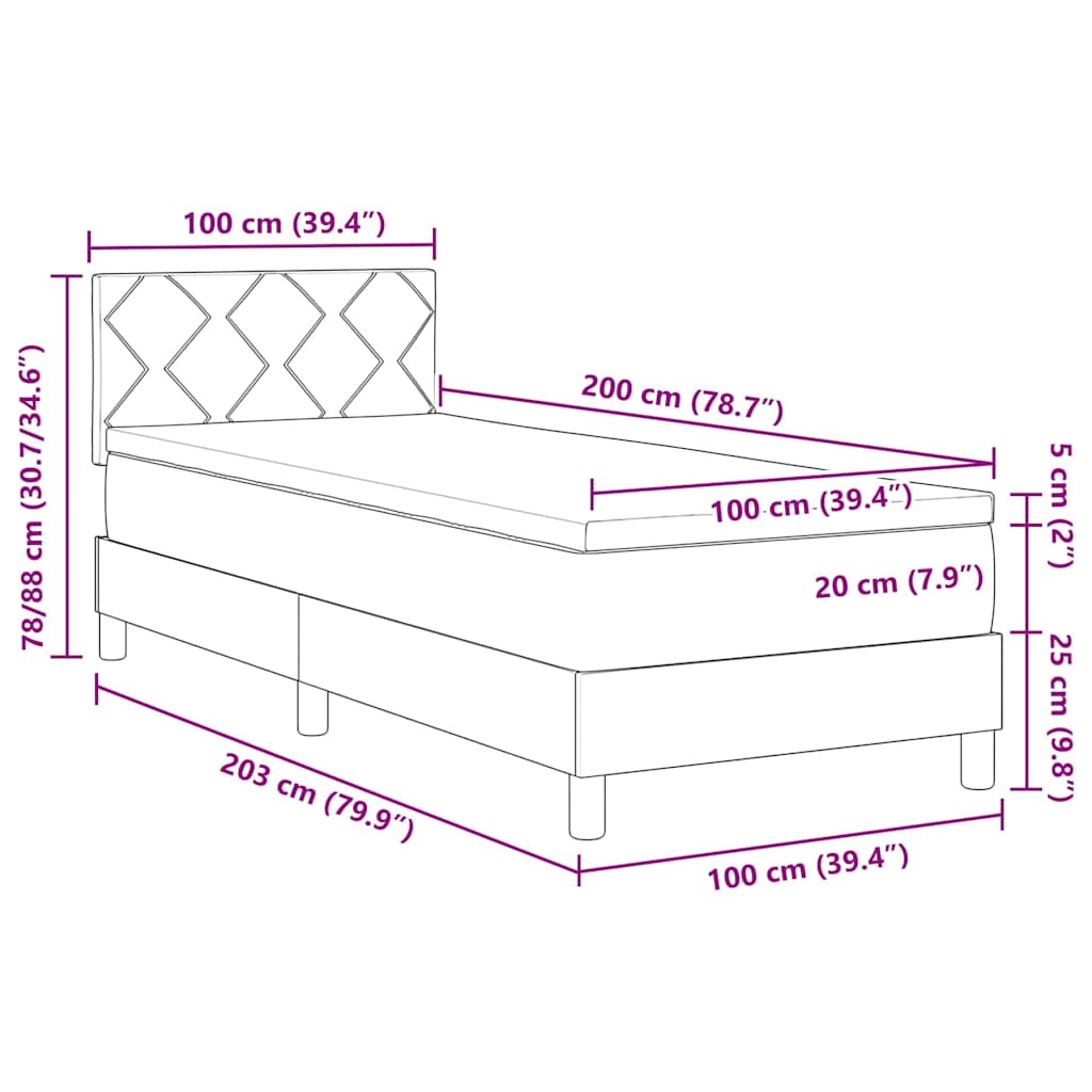 vidaXL Boxspringbett mit Matratze Dunkelgrün 100 x 200 cm Samt