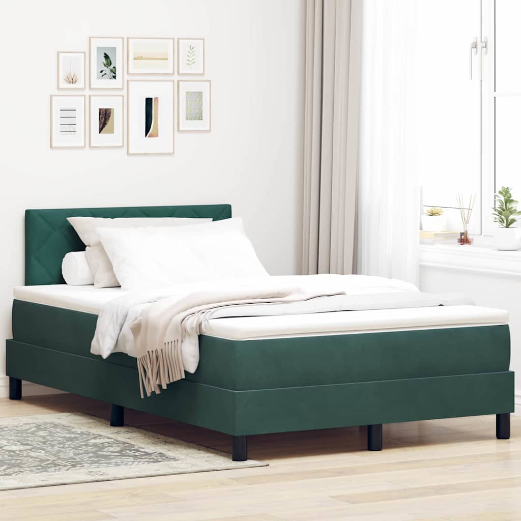 vidaXL Boxspringbett mit Matratze Dunkelgrün 120 x 200 cm Samt