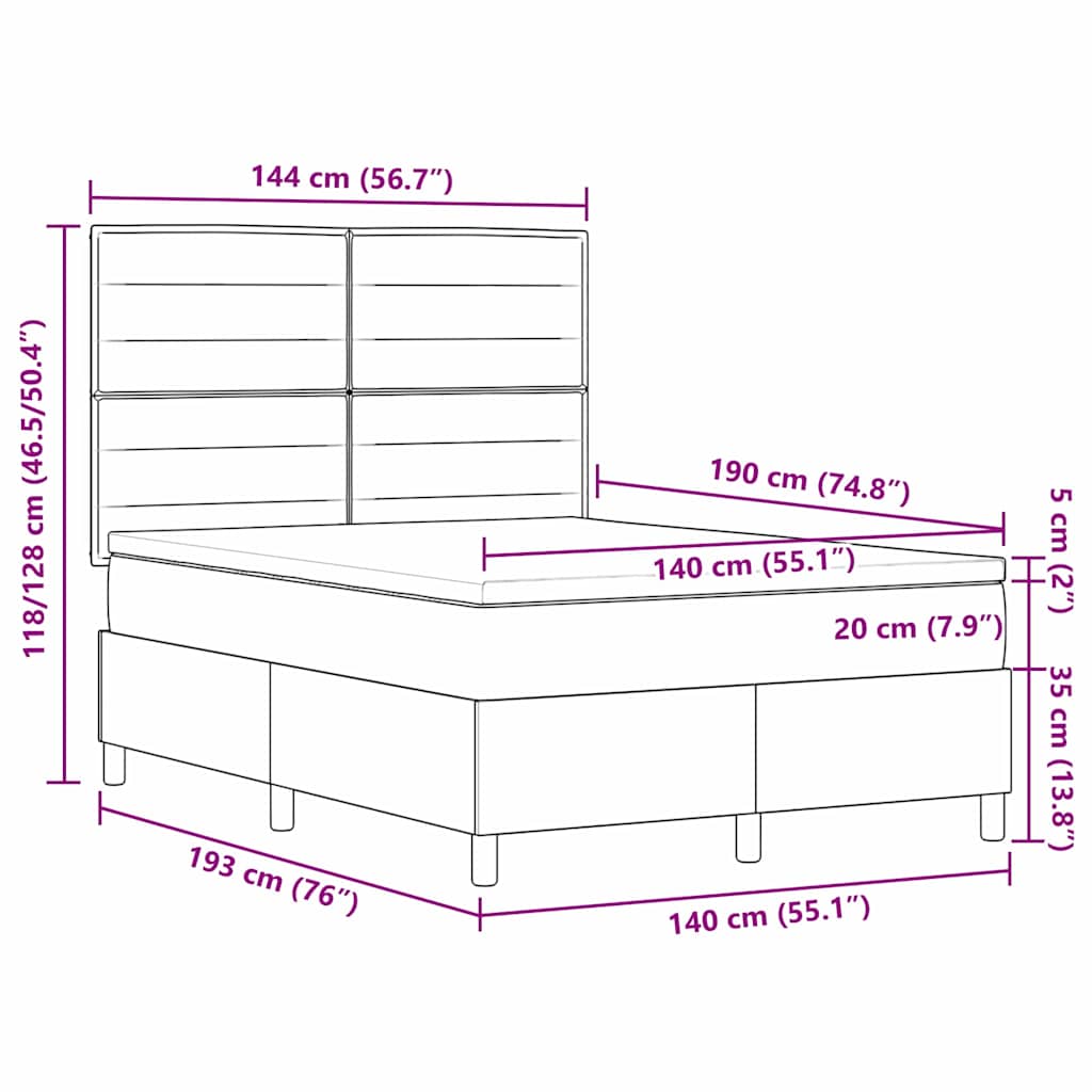 vidaXL Boxspringbett mit Matratze Schwarz 140 x 190 cm Stoff
