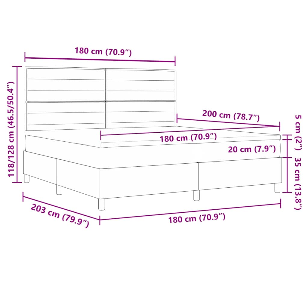 vidaXL Boxspringbett mit Matratze Schwarz 180 x 200 cm Stoff
