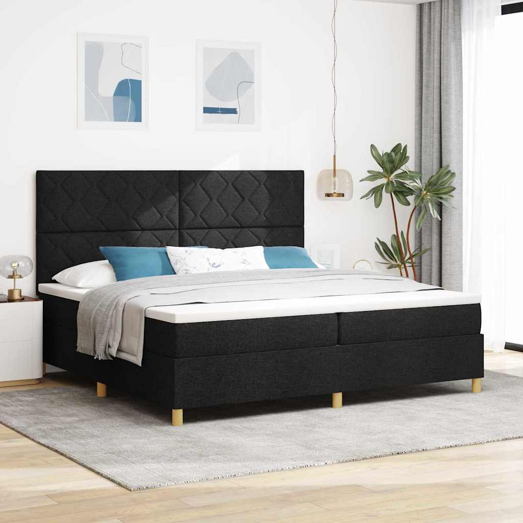 vidaXL Lit à sommier tapissier avec matelas Noir 200 x 200 cm Tissu