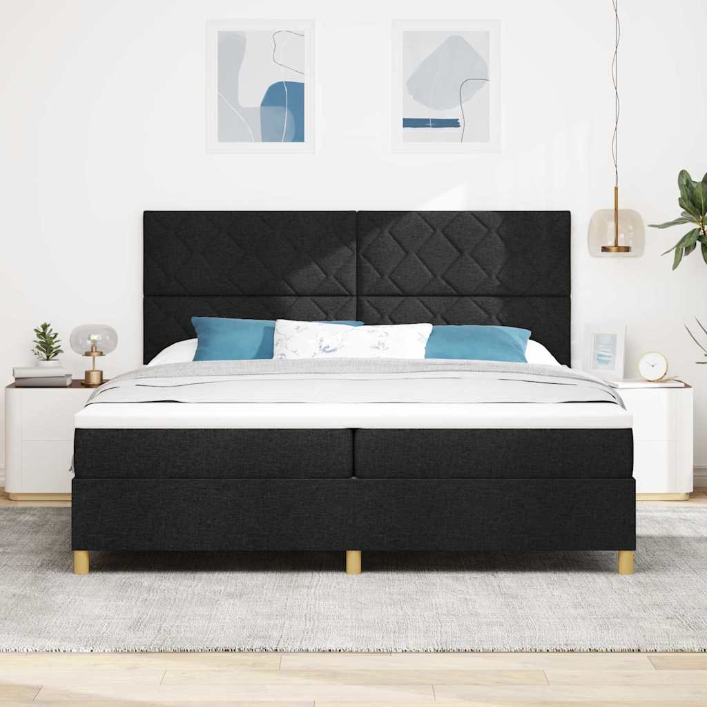 vidaXL Lit à sommier tapissier avec matelas Noir 200 x 200 cm Tissu