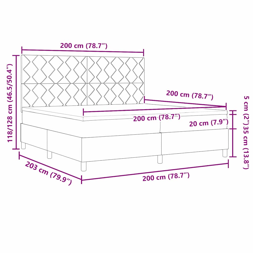 vidaXL Lit à sommier tapissier avec matelas Noir 200 x 200 cm Tissu