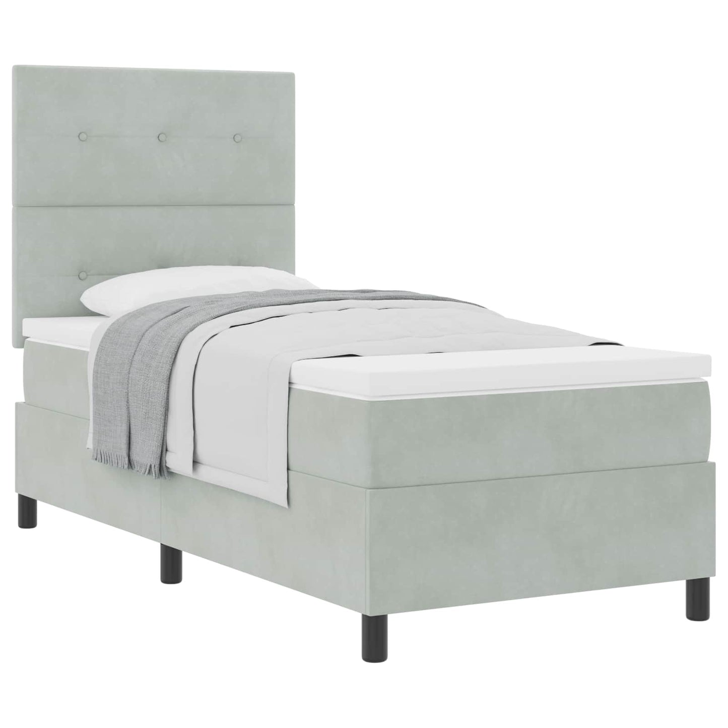 Boxspringbett mit Matratze Hellgrau 90 x 190 cm Samt