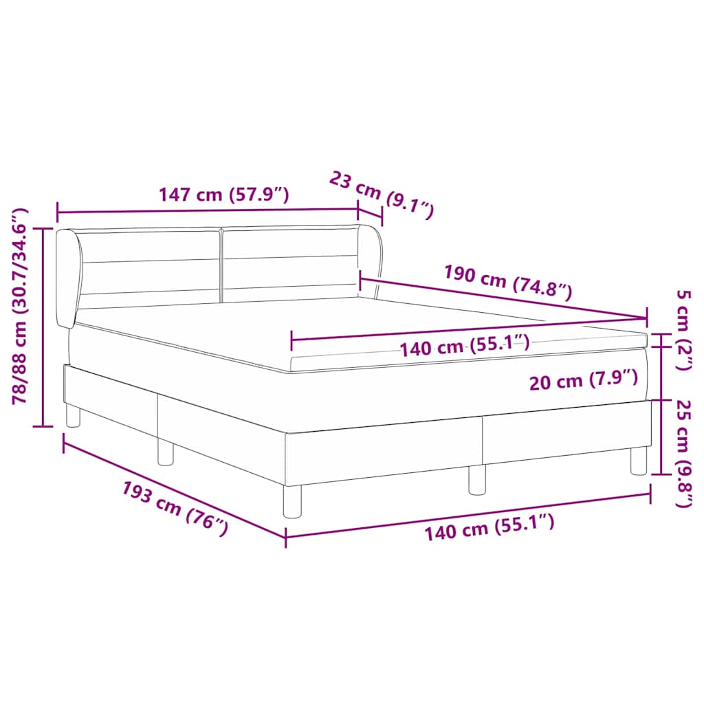 vidaXL Boxspringbett mit Matratze Schwarz 140 x 190 cm Stoff