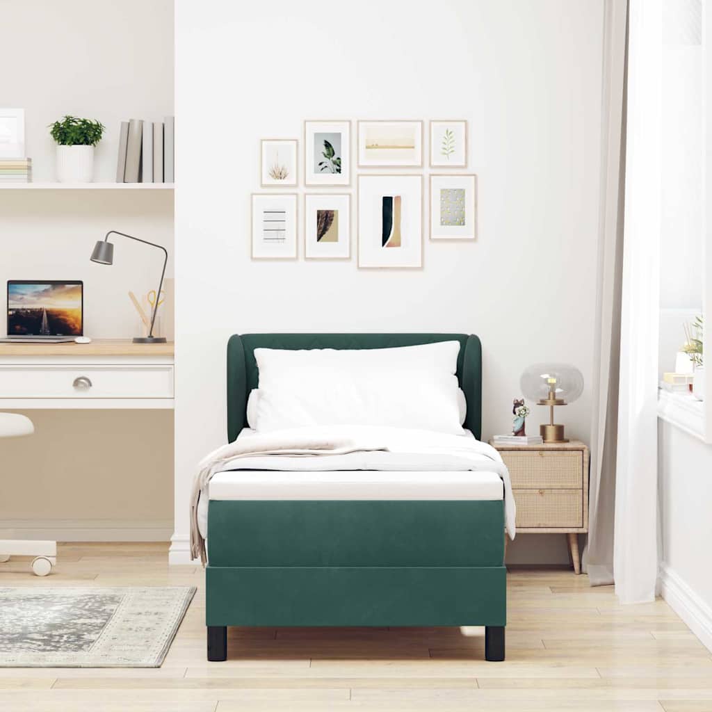 vidaXL Boxspringbett mit Matratze Dunkelgrün 80 x 200 cm Samt