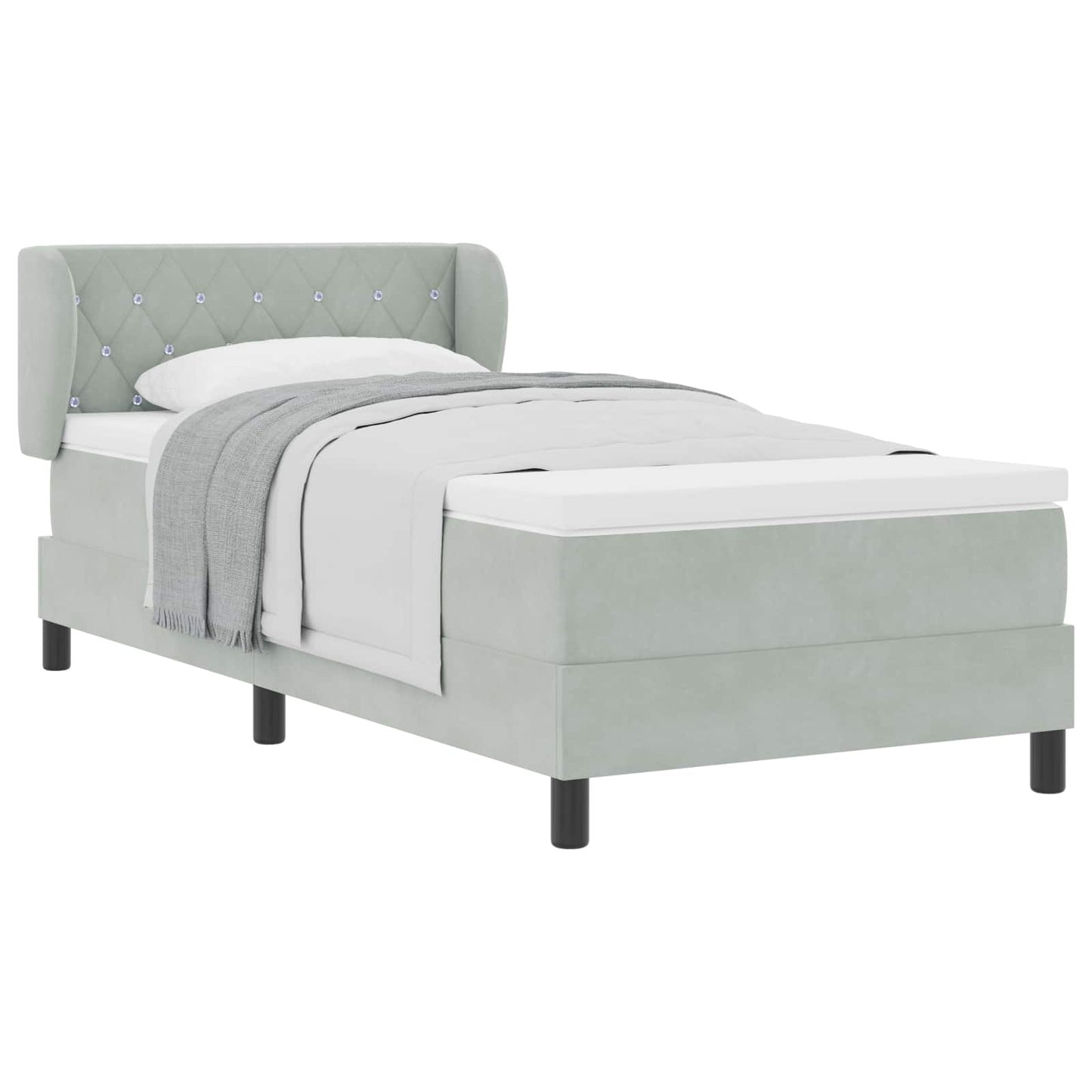 Boxspringbett mit Matratze Hellgrau 90 x 190 cm Samt