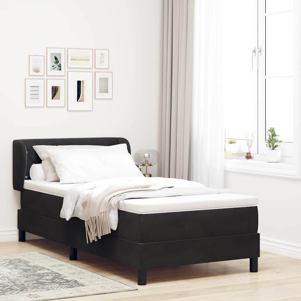 Boxspringbett mit Matratze Schwarz 90 x 190 cm Samt