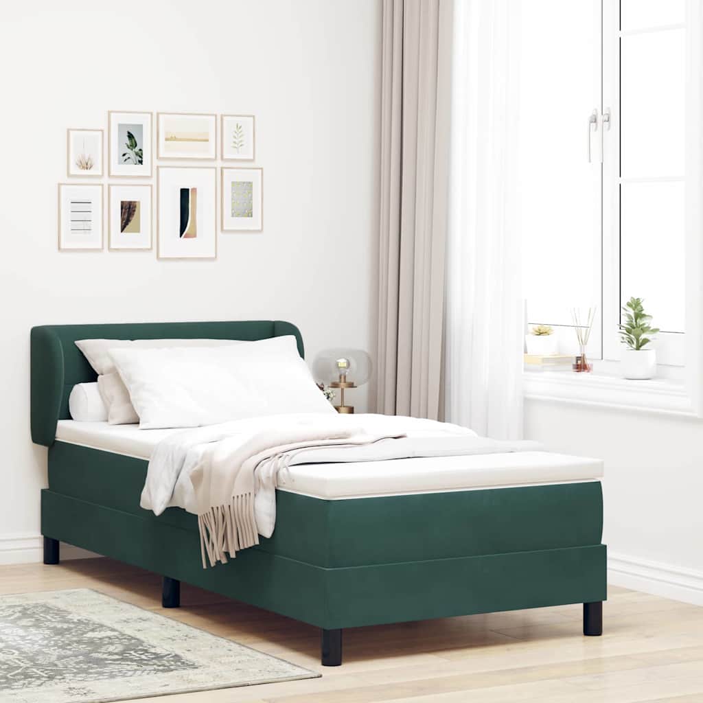 vidaXL Boxspringbett mit Matratze Dunkelgrün 80 x 200 cm Samt