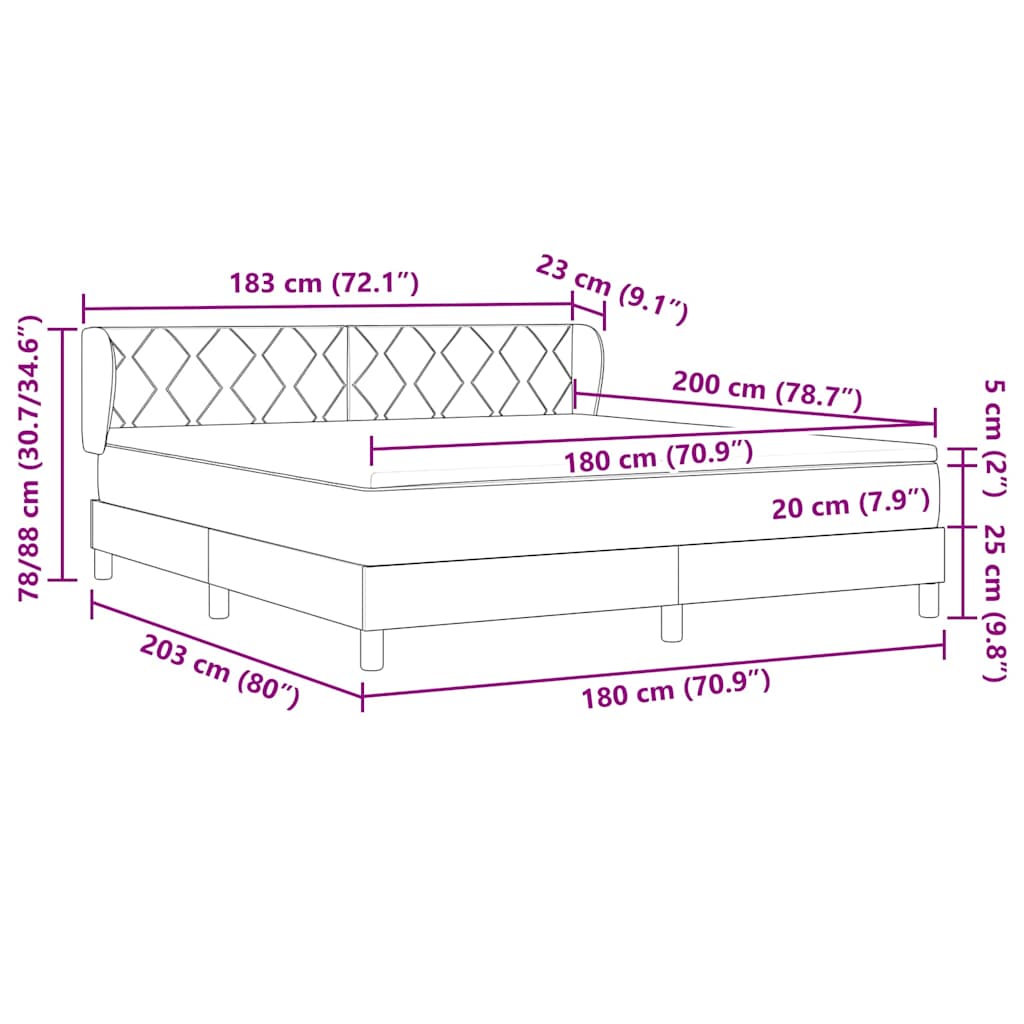 Boxspringbett mit Matratze Dunkelgrau 180 x 200 cm Samt