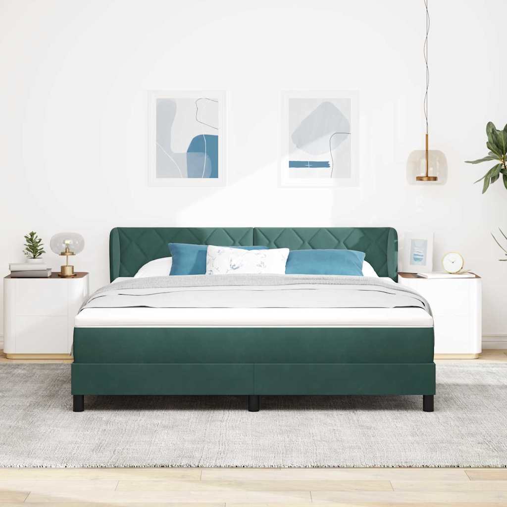 vidaXL Boxspringbett mit Matratze Dunkelgrün 180 x 200 cm Samt