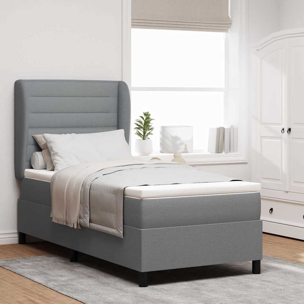 vidaXL Boxspringbett mit Matratze Hellgrau 90 x 200 cm Stoff