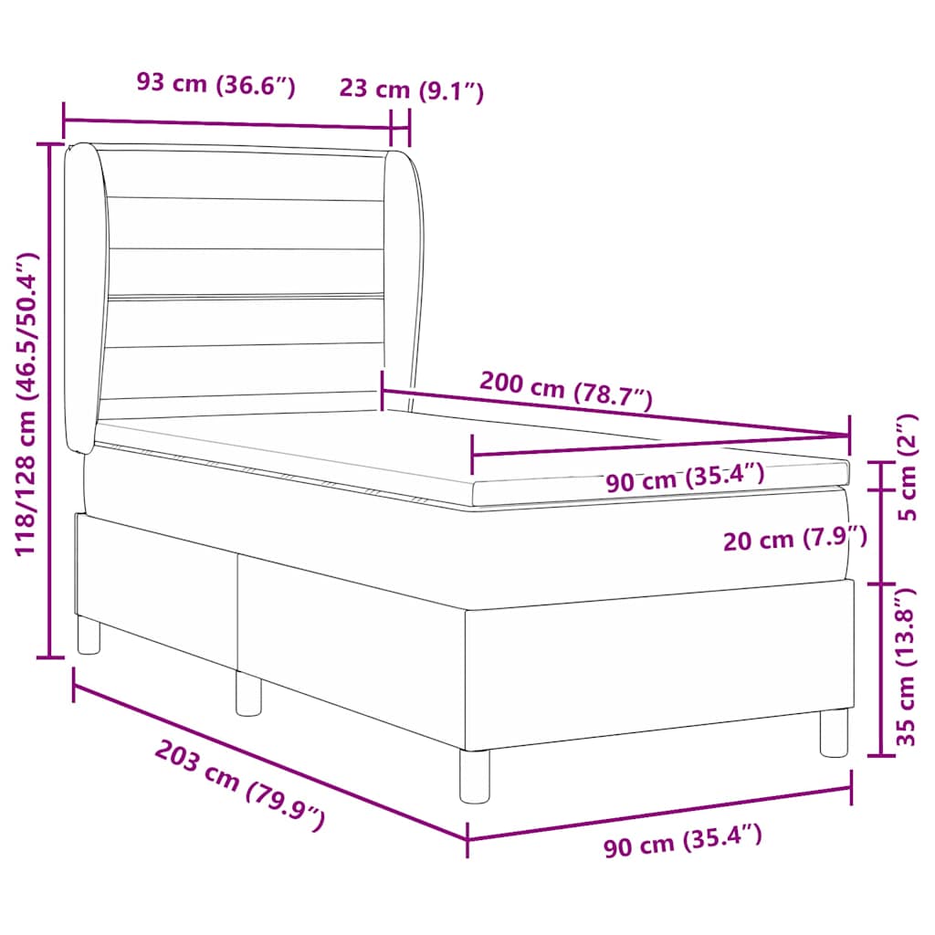vidaXL Boxspringbett mit Matratze Hellgrau 90 x 200 cm Stoff
