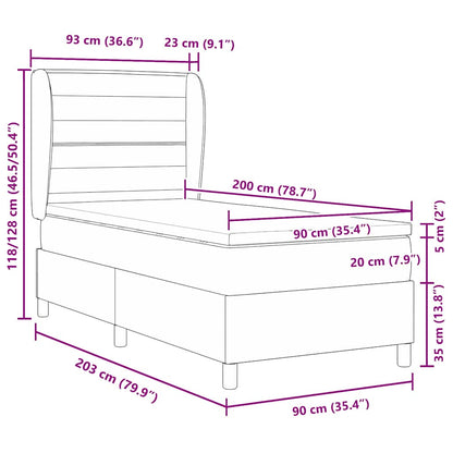 vidaXL Boxspringbett mit Matratze Hellgrau 90 x 200 cm Stoff