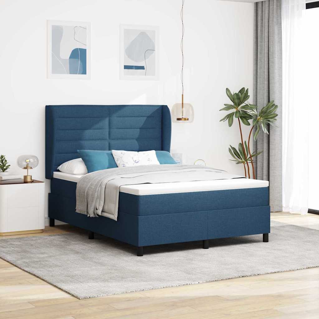 vidaXL Boxspringbett mit Matratze mit Kopfteil Blau 140 x 200 cm Stoff