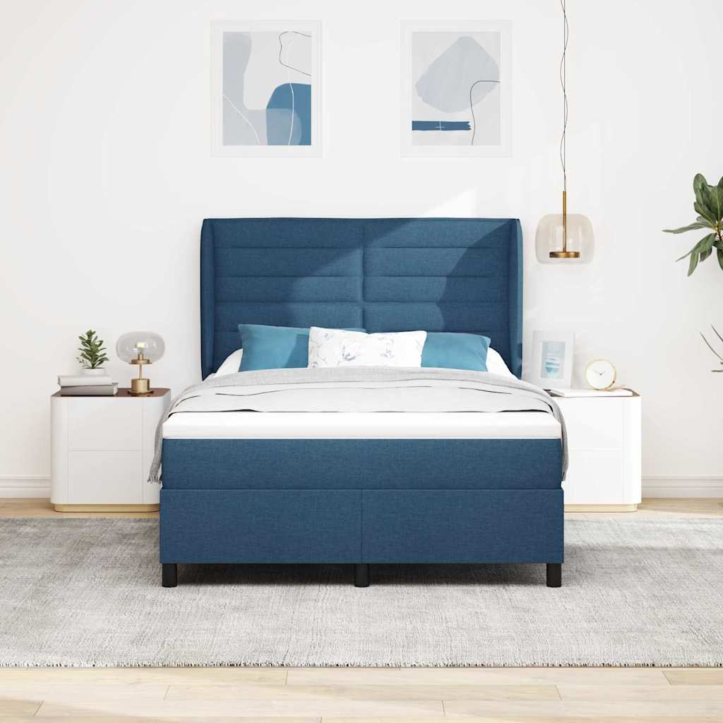 vidaXL Boxspringbett mit Matratze mit Kopfteil Blau 140 x 200 cm Stoff