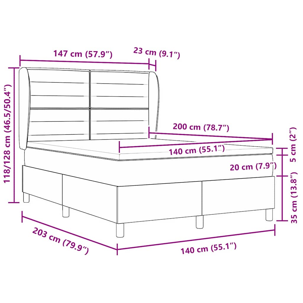 vidaXL Boxspringbett mit Matratze mit Kopfteil Blau 140 x 200 cm Stoff