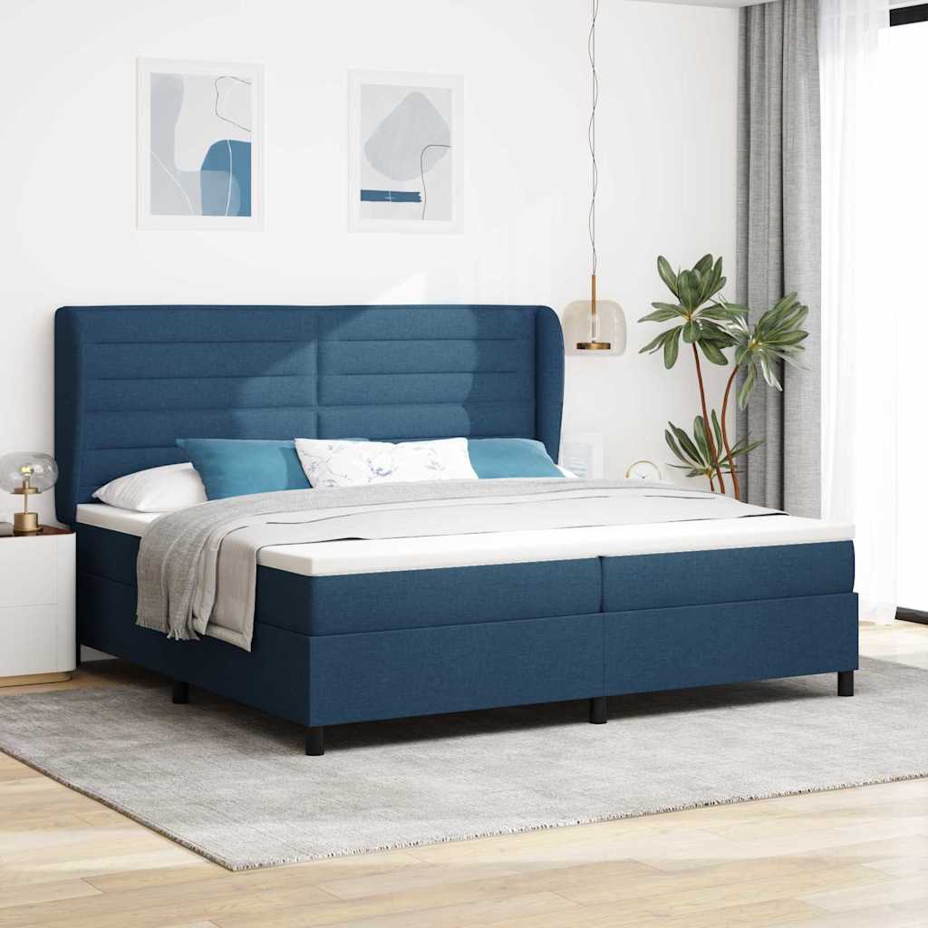 Boxspringbett mit Matratze mit Kopfteil Blau 200 x 200 cm Stoff