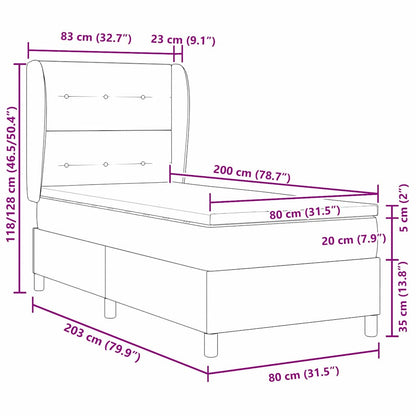 Boxspringbett mit Matratze Hellgrau 80 x 200 cm Stoff