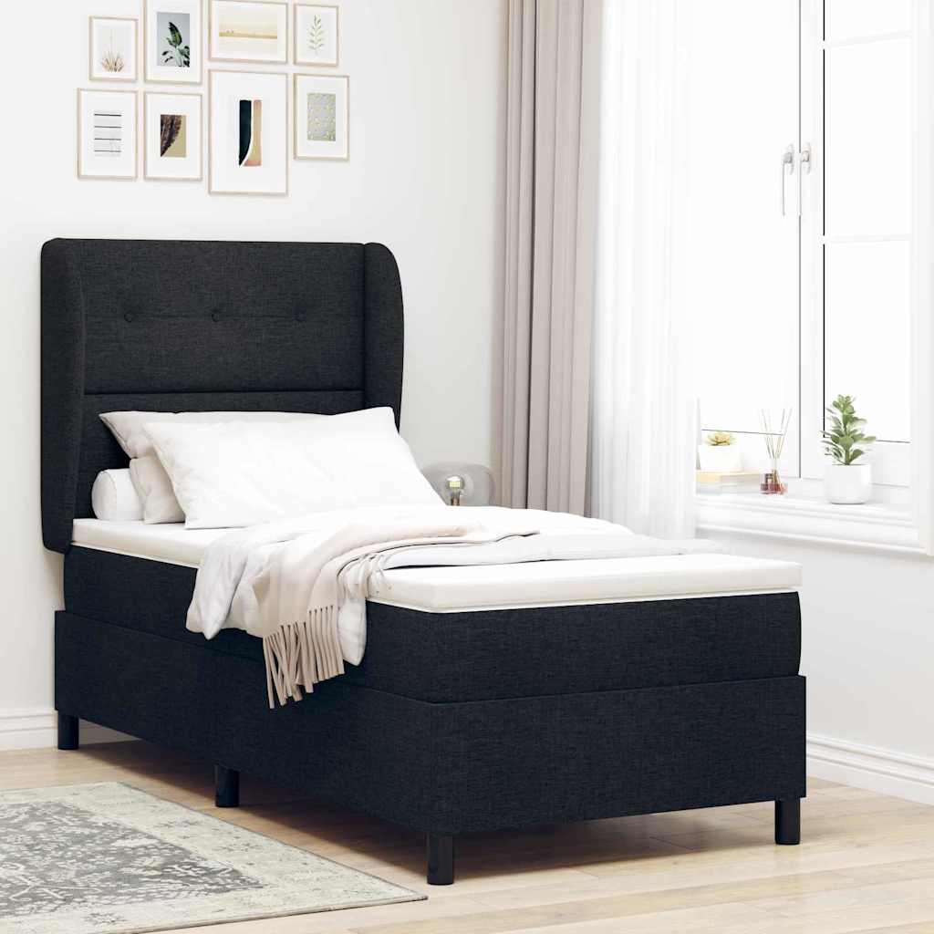 vidaXL Boxspringbett mit Matratze Schwarz 100 x 200 cm Stoff