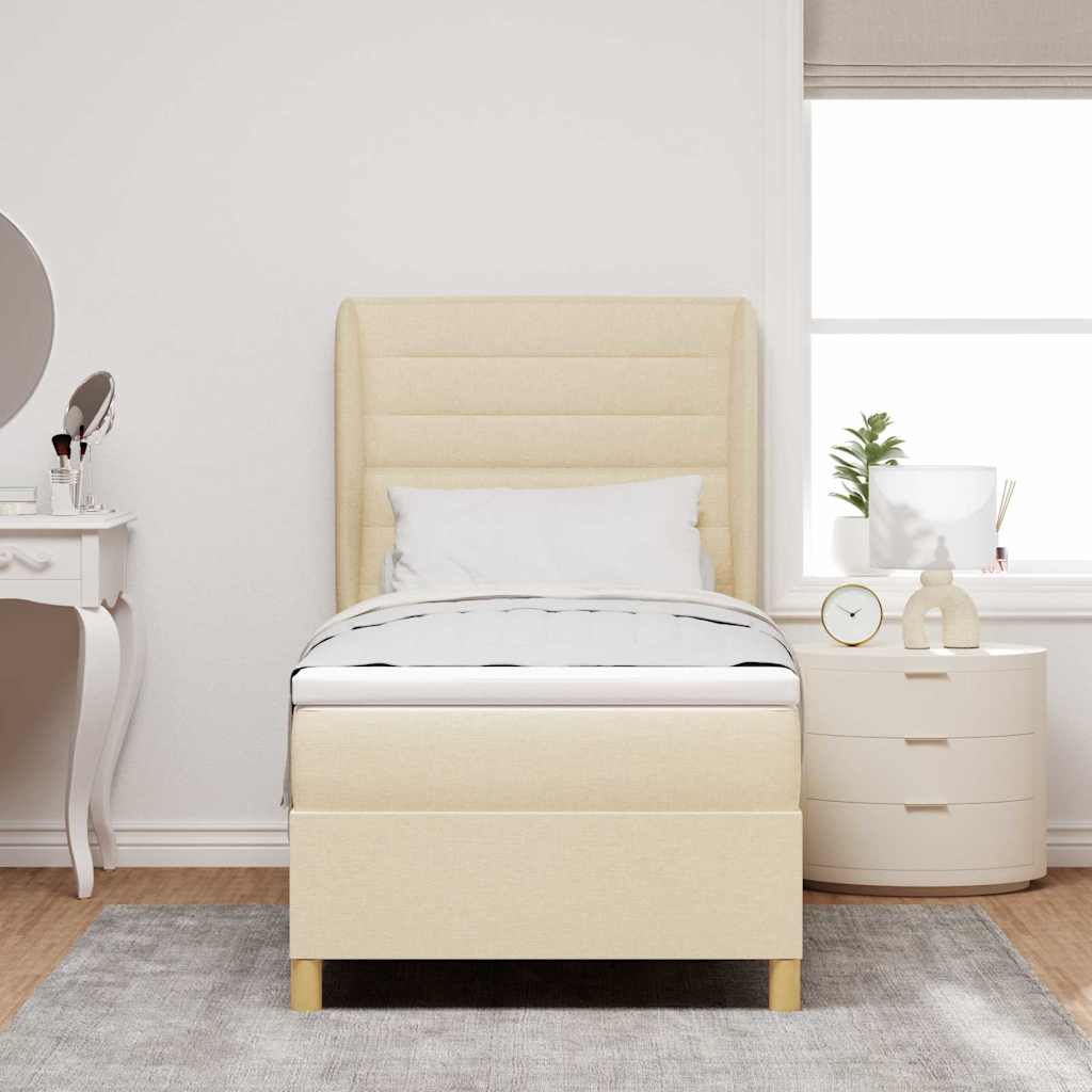 Boxspringbett mit Matratze mit Kopfteil Creme 190 x 90 cm Stoff