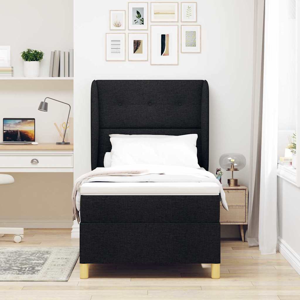 vidaXL Boxspringbett mit Matratze Dunkelgrau 90x190 cm Schwarz Stoff