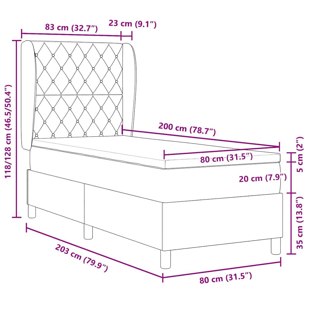vidaXL Boxspringbett mit Matratze Dunkelblau 200 x 80 cm Polyester