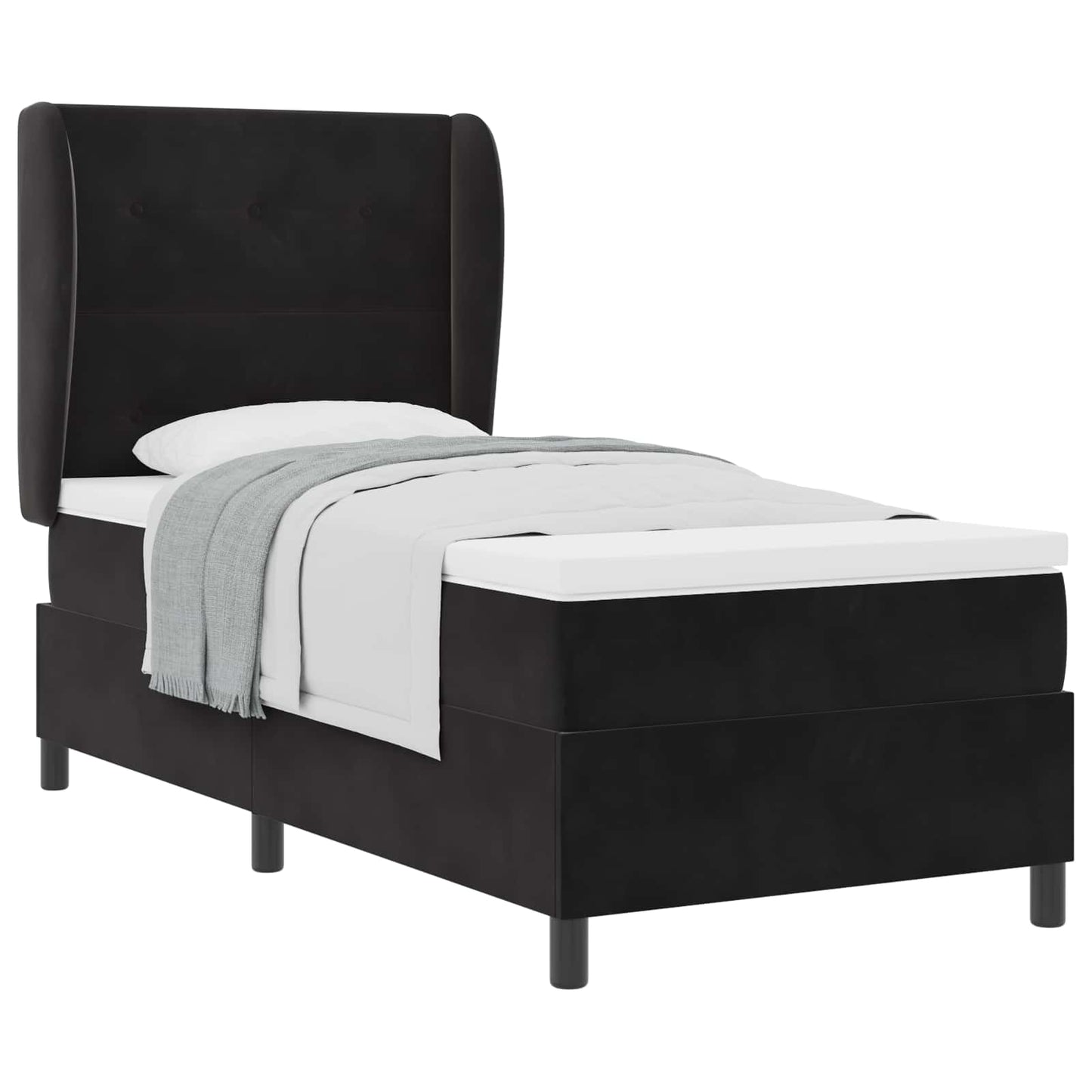 Boxspringbett mit Matratze Schwarz 190 x 90 cm Samt