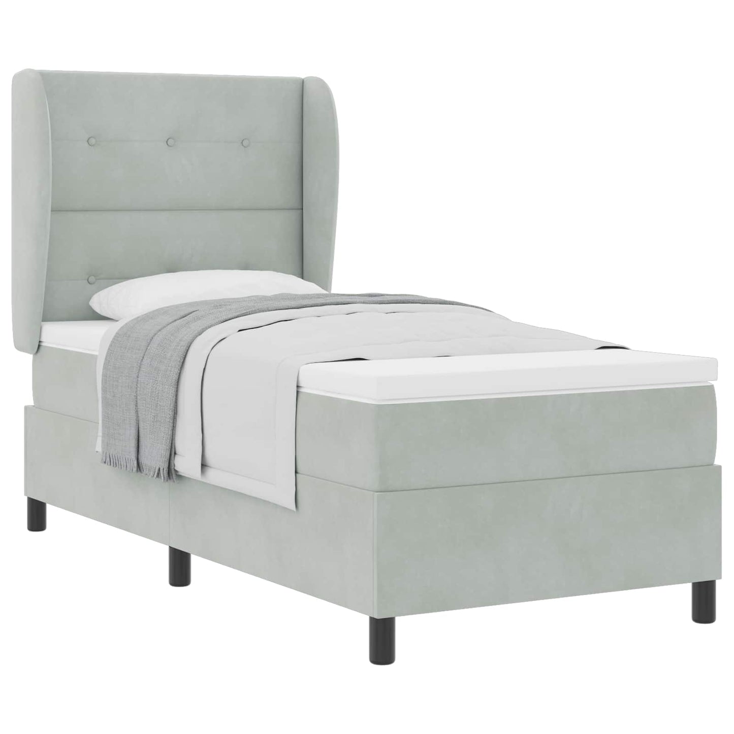 Boxspringbett mit Matratze Hellgrau 200 x 90 cm Polyester