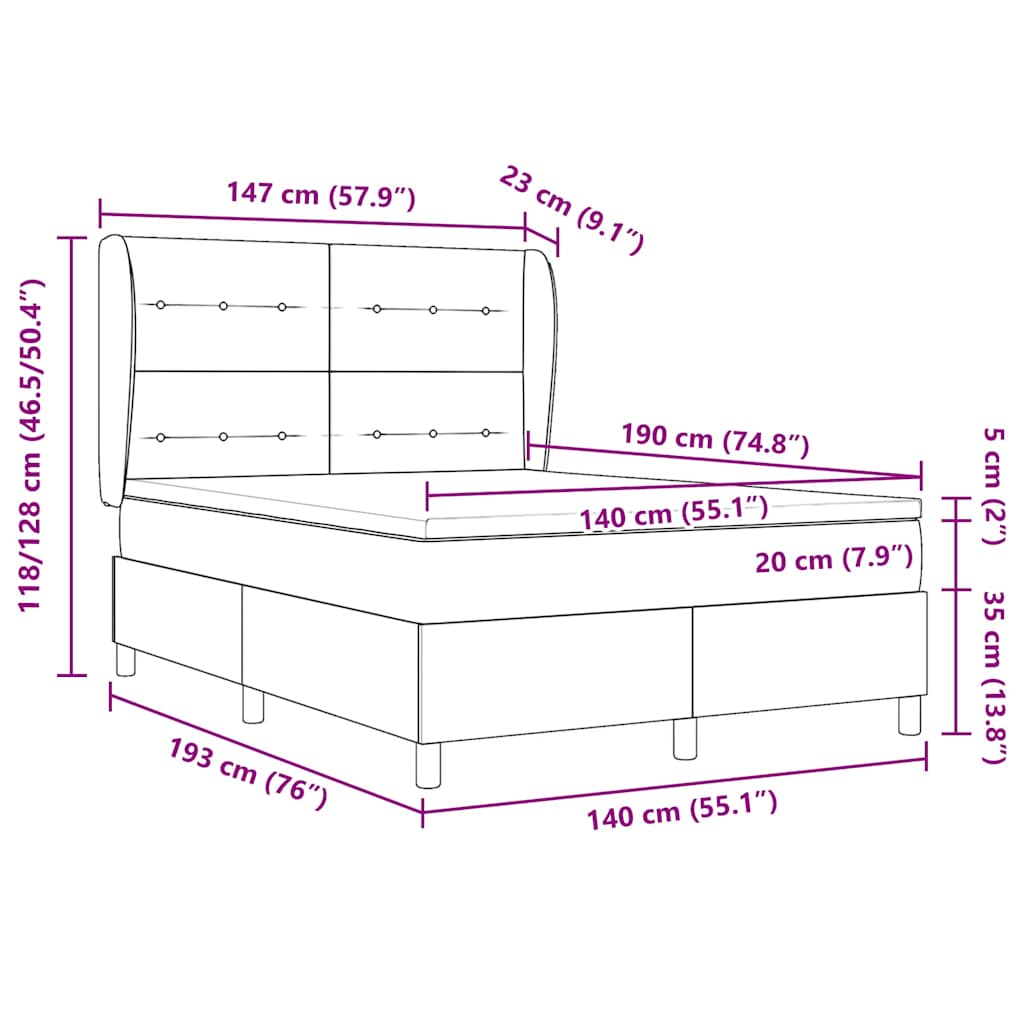 Boxspringbett mit Matratze Hellgrau 190 x 140 cm Samt