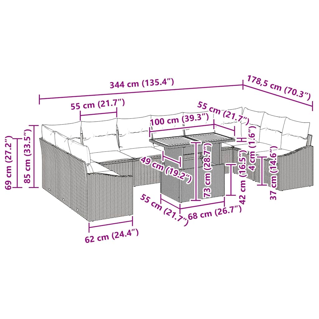 Garten Essgruppe mit Kissen 11 pcs Schwarz und Braun