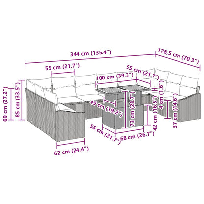 Garten Essgruppe mit Kissen 11 pcs Schwarz und Braun