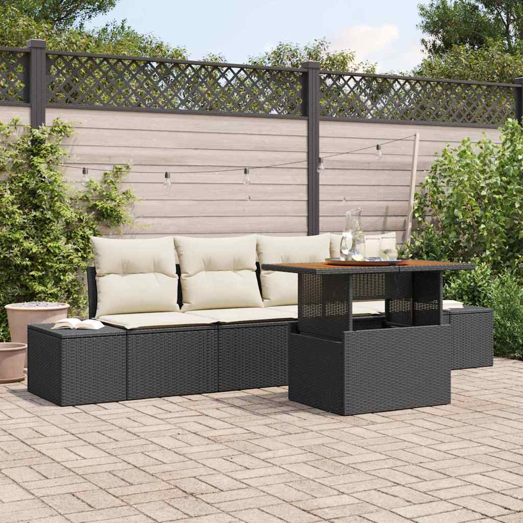 Garten Essgruppe mit Kissen 5 pcs Schwarz und Creme