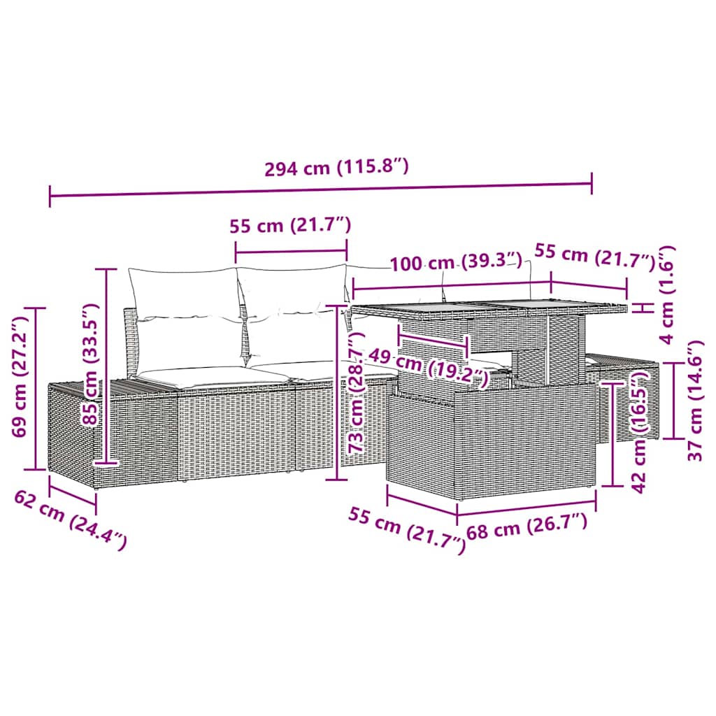 Garten Essgruppe mit Kissen 5 pcs Schwarz und Creme