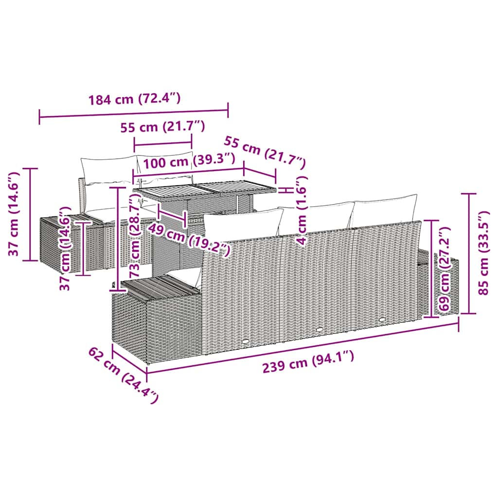 Garten Essgruppe mit Kissen 6 pcs Schwarz und Braun