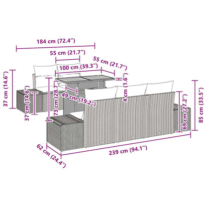 Garten Essgruppe mit Kissen 6 pcs Schwarz und Braun