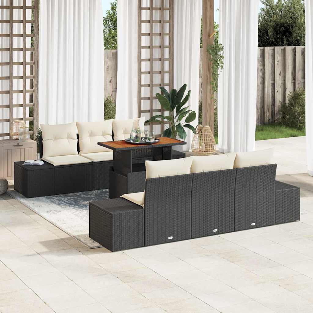 vidaXL Salon de jardin avec coussins 7 pcs Noir et crème