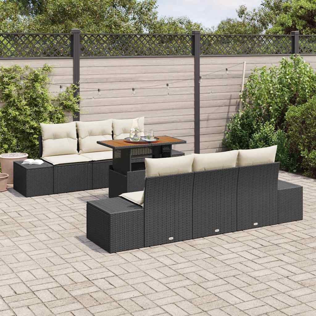 vidaXL Salon de jardin avec coussins 7 pcs Noir et crème