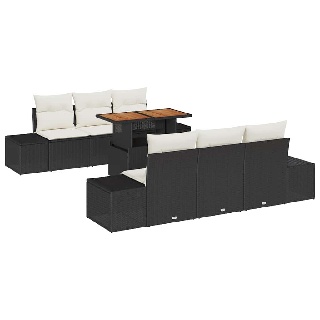 vidaXL Salon de jardin avec coussins 7 pcs Noir et crème