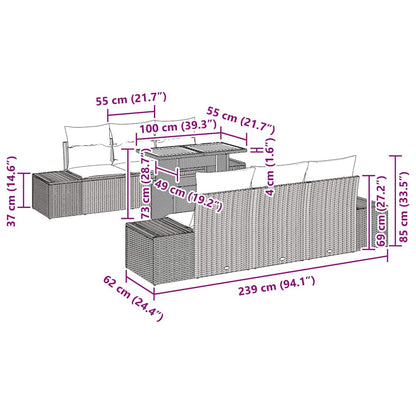 Garten Essgruppe mit Kissen 7 pcs Beige und Grau