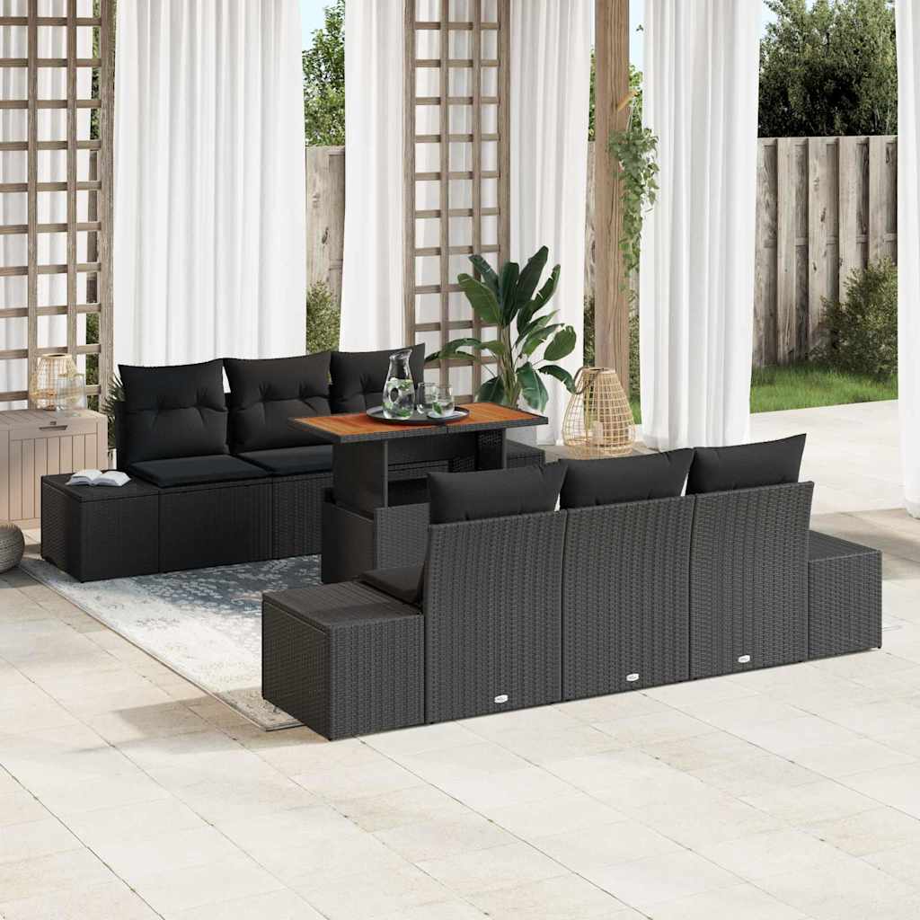 vidaXL Salon de jardin avec coussins 7 pcs Noir et marron