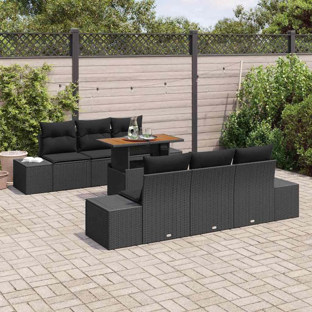 vidaXL Salon de jardin avec coussins 7 pcs Noir et marron
