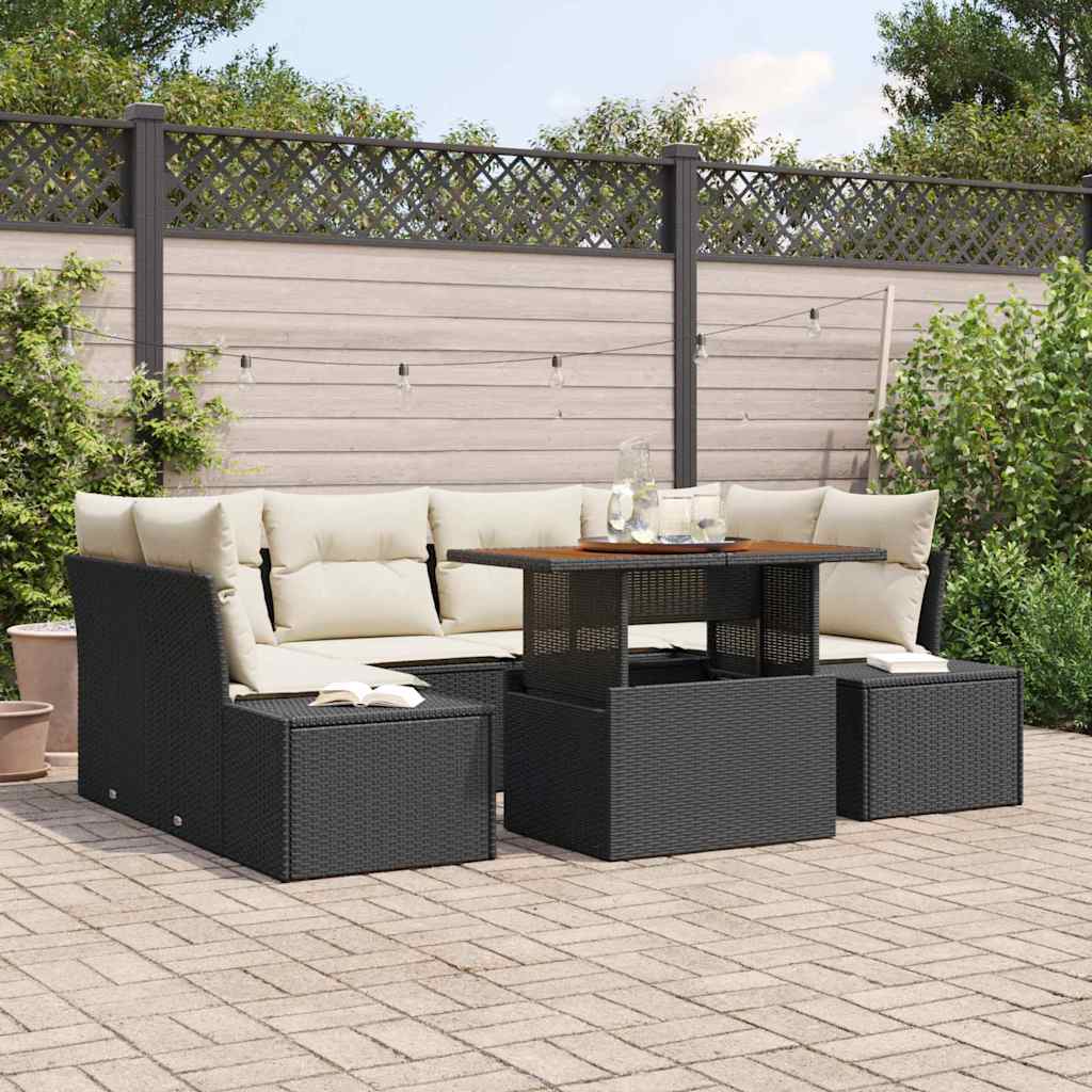 Garten Essgruppe mit Kissen 7 pcs Schwarz und Creme