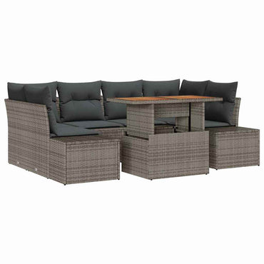 vidaXL Ensemble de salle à manger de jardin avec coussins 7 pcs Gris et Marron