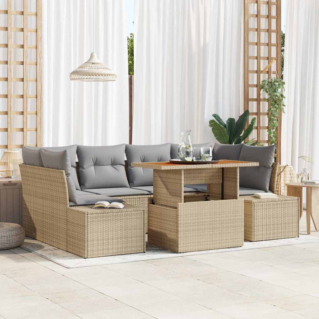 Garten Essgruppe mit Kissen 7 pcs Beige und Grau