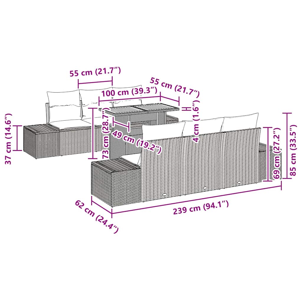 Garten Essgruppe mit Kissen 8 pcs Beige und Creme