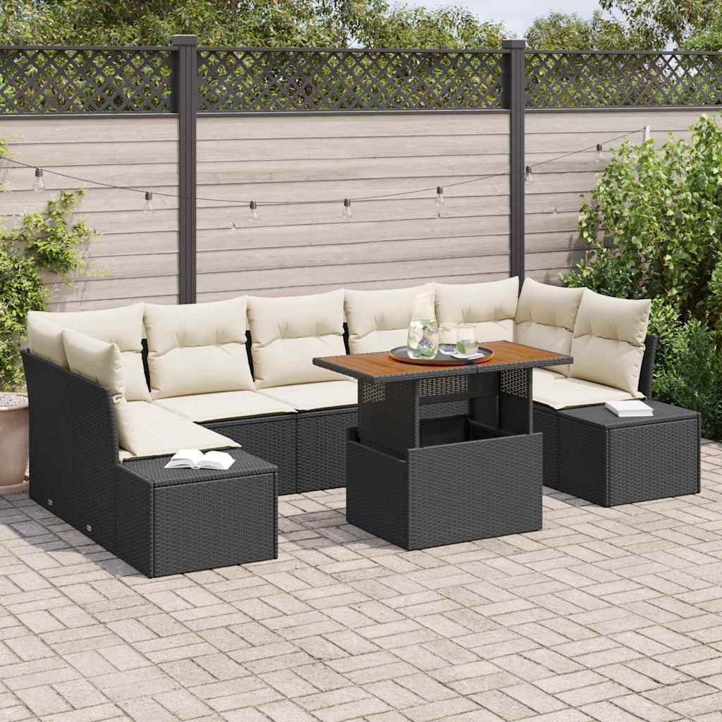 Garten Essgruppe mit Kissen 8 pcs Schwarz und Creme