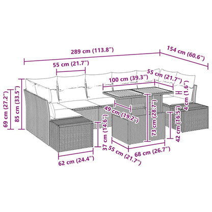 Garten Essgruppe mit Kissen 8 pcs Schwarz und Creme